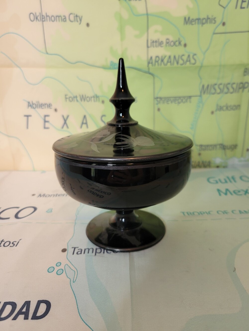 Beautiful Black Pedestal Covered Compote Candy Dish